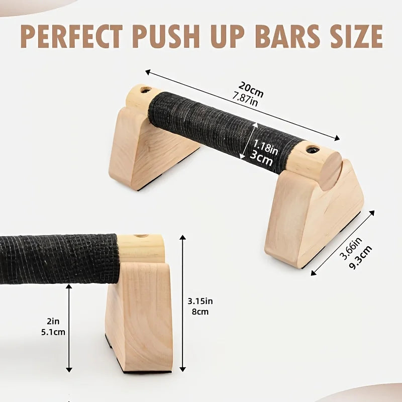 Wooden Parallettes Push up Bar Push-Up Stand W/ Non-Slip Base Pushup Handles for Home Gym Workout Gear for Strength Training