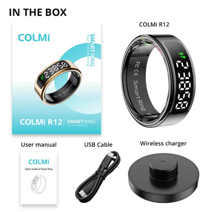 New  R12 Smart Ring, Wireless Charging, Display and Touch, Health Manager, Multi Sports Modes for Men Women, Gold, Silver