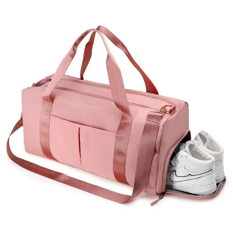 Outdoor Waterproof Nylon Sports Gym Bags Men Women Training Fitness Travel Handbag Yoga Mat Sport Bag with Shoes Compartment