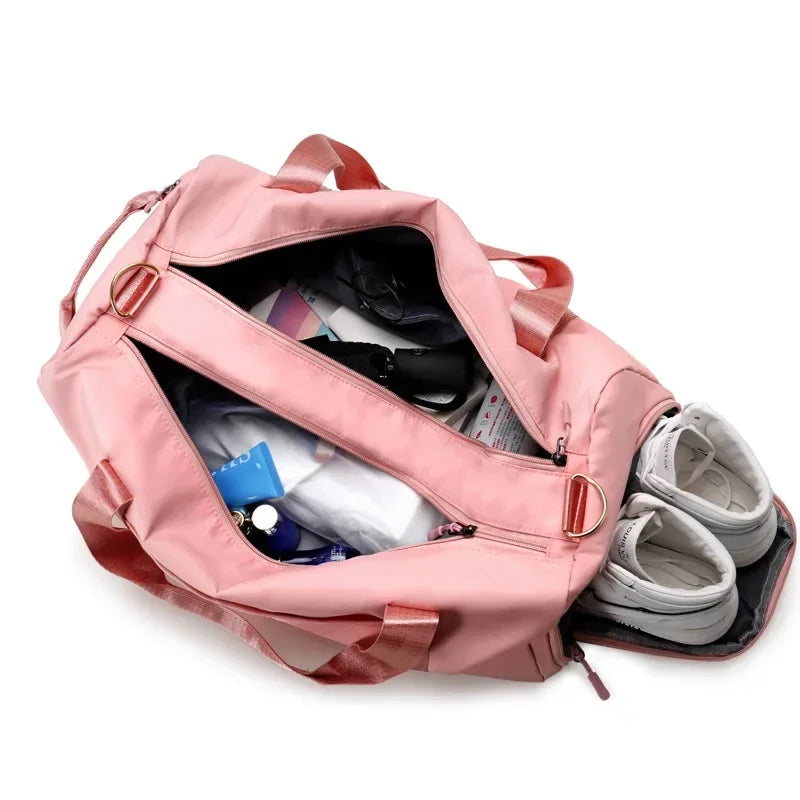 Outdoor Waterproof Nylon Sports Gym Bags Men Women Training Fitness Travel Handbag Yoga Mat Sport Bag with Shoes Compartment