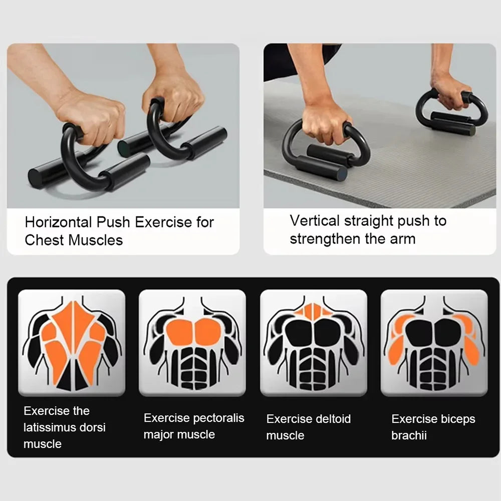 1 Pair S-Type Push up Bars with Non-Slip Foam Handles Thickened Steel Supports for Home Gym Chest Training Fitness Equipment