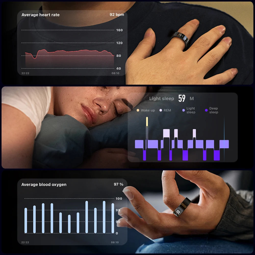 New  R12 Smart Ring, Wireless Charging, Display and Touch, Health Manager, Multi Sports Modes for Men Women, Gold, Silver