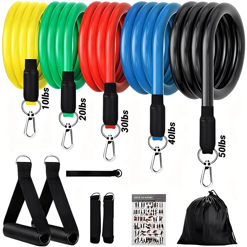 11Pcs/Set Pull Rope Resistance Bands Portable Fitness Equipment Ankle Strap Chest Expander Elastic Exercise Band Training