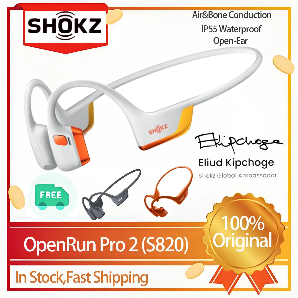 Original  Openrun Pro 2 S820 Bone Conduction Earphone Kipjoge Jointly Signed Wireless Bluetooth Waterproof Sports Open Ear
