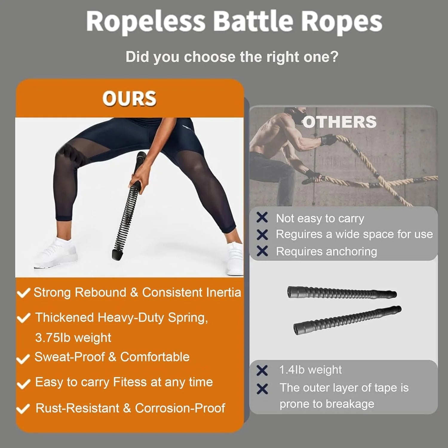 Ropeless Battle Ropes for Home Gym-Cordless Training Rope Fitness Equipment for Men & Women,Weighted Workout Ropes for Hiit,Vers