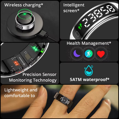 New  R12 Smart Ring, Wireless Charging, Display and Touch, Health Manager, Multi Sports Modes for Men Women, Gold, Silver