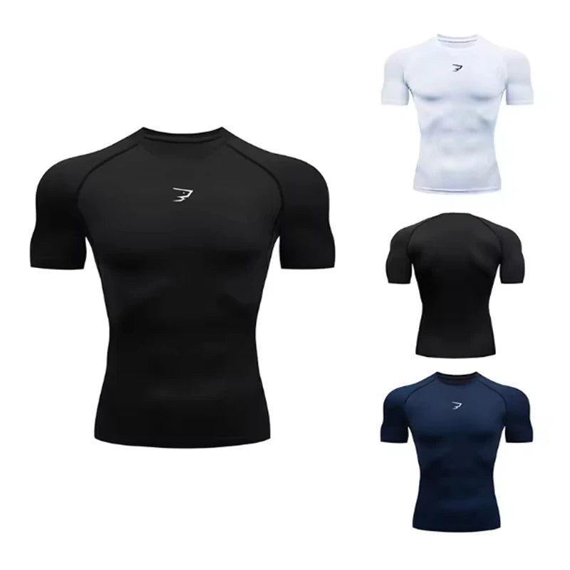 Compression T Shirt Men Summer Sportswear Running T-Shirt Elastic Quick Dry Sport Tops Tee Athletic Gym Workout Shirts Men