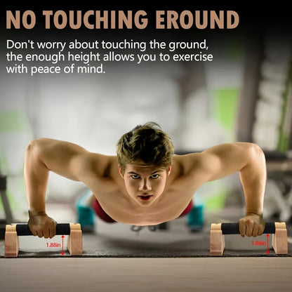 Wooden Parallettes Push up Bar Push-Up Stand W/ Non-Slip Base Pushup Handles for Home Gym Workout Gear for Strength Training