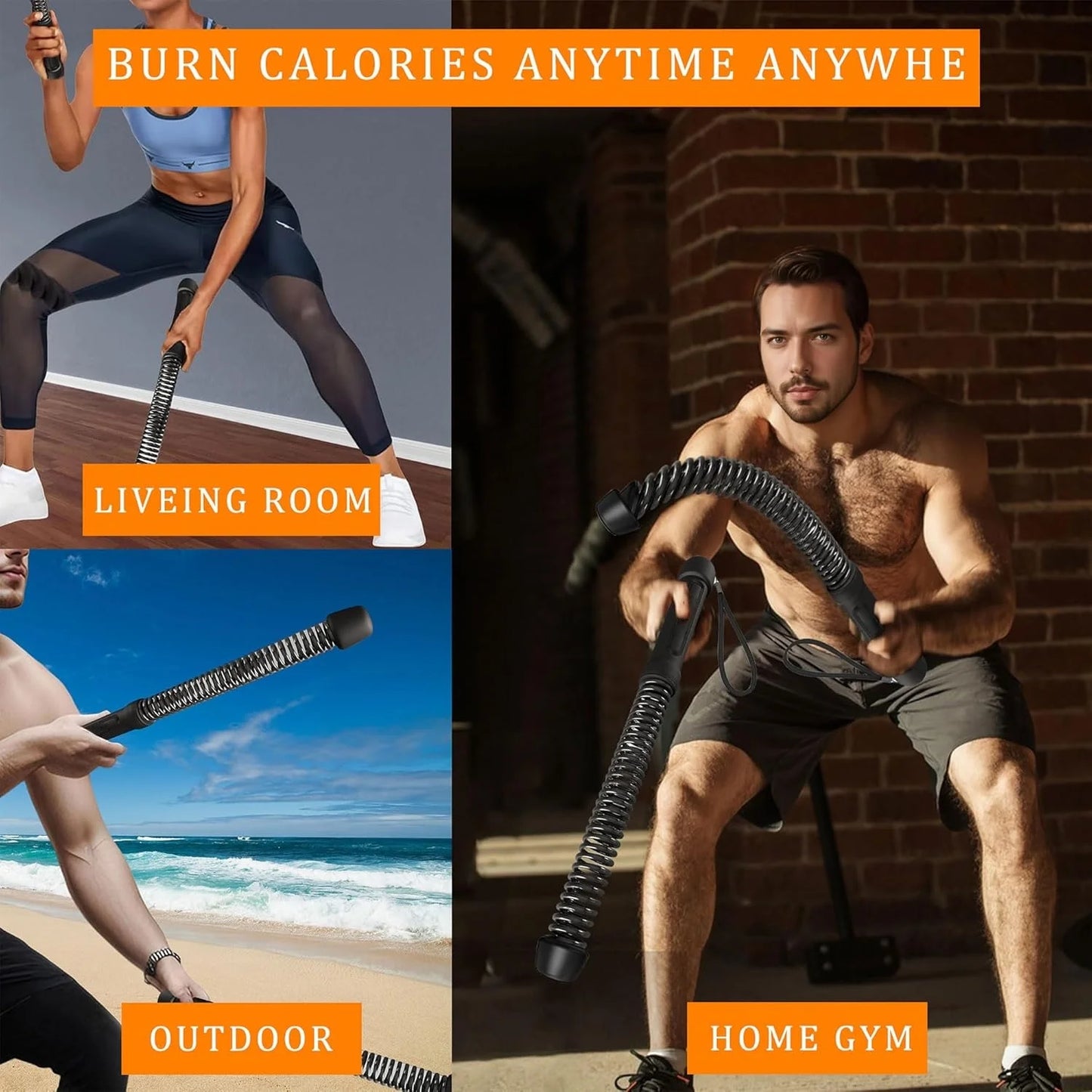 Ropeless Battle Ropes for Home Gym-Cordless Training Rope Fitness Equipment for Men & Women,Weighted Workout Ropes for Hiit,Vers